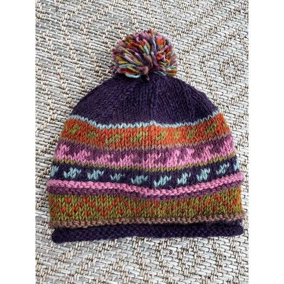 *** Ganesh Himal Trading Company Boho Pom Hat Maroon Multicolored BNWT *** - Picture 1 of 4